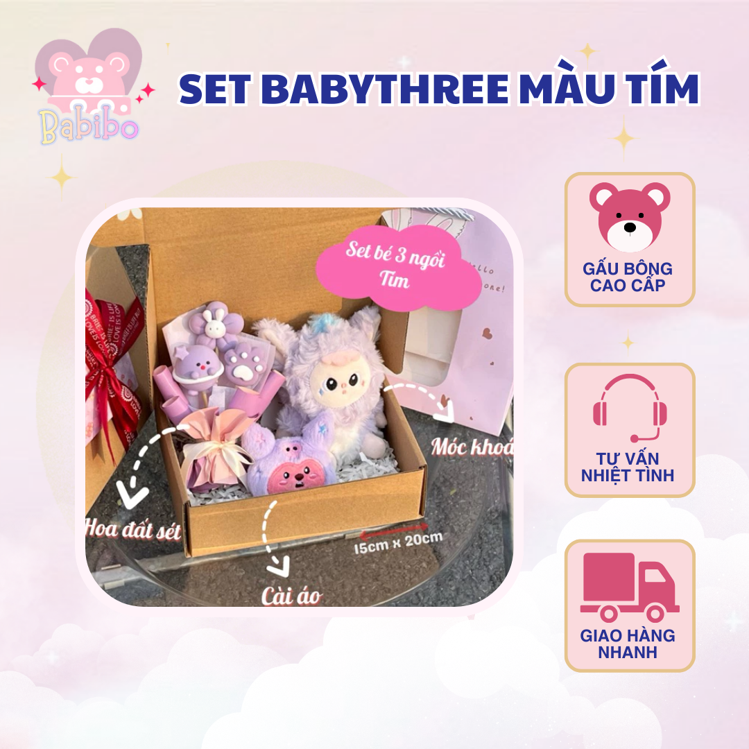 Set Quà Gấu Bông Baby Three Màu Tím