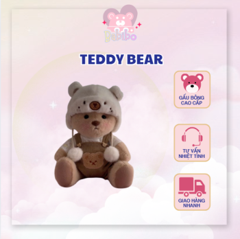 Gấu Bông Teddy Đội Mũ Heo Cute