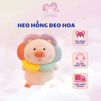 Thú Bông Heo Hồng Đeo Hoa Babibo