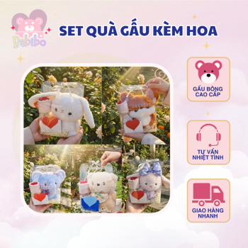 Set Quà Gấu Bông Dễ Thương Kèm Hoa Sáp